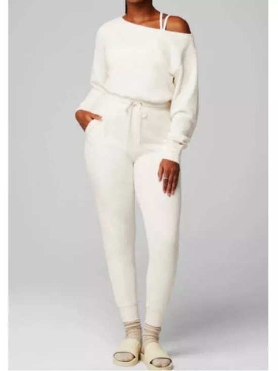 Fabletics Pants - Fabletics Cozy Cord Off The Shoulder Jumpsuit in Bone